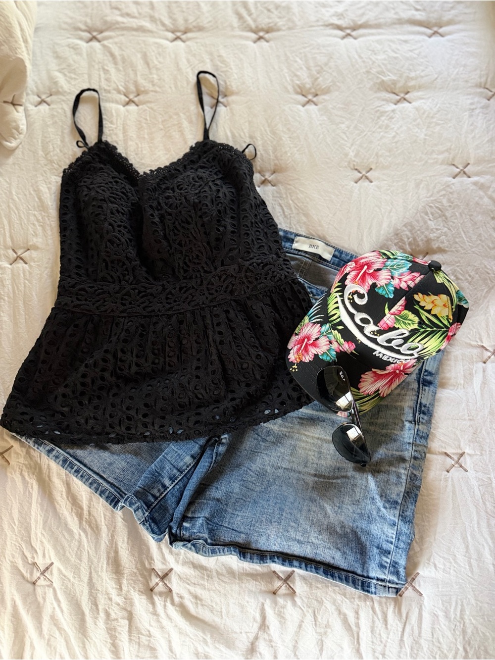 EUC Japna Black Lace Eyelet Camisole with Adjustable Straps